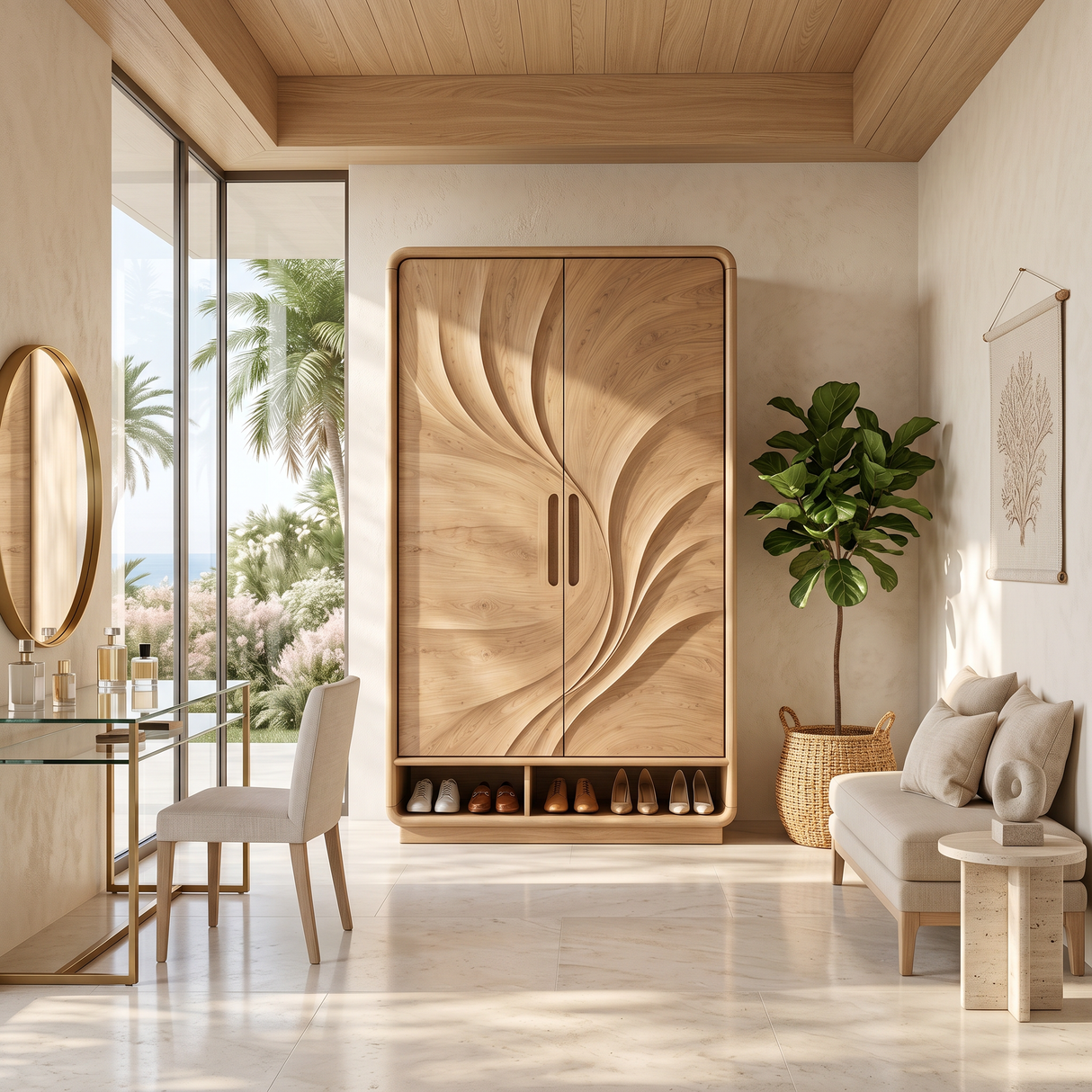 Minimalist Textured Surface Wardrobe For Guest Room Interior