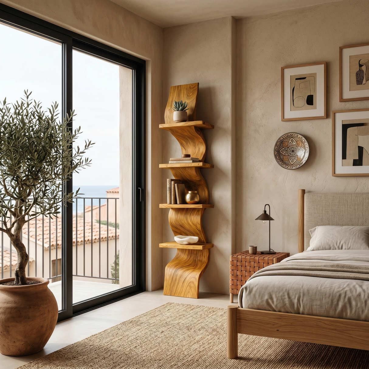 Modern Curved Floating Shelf For Statement Living Room