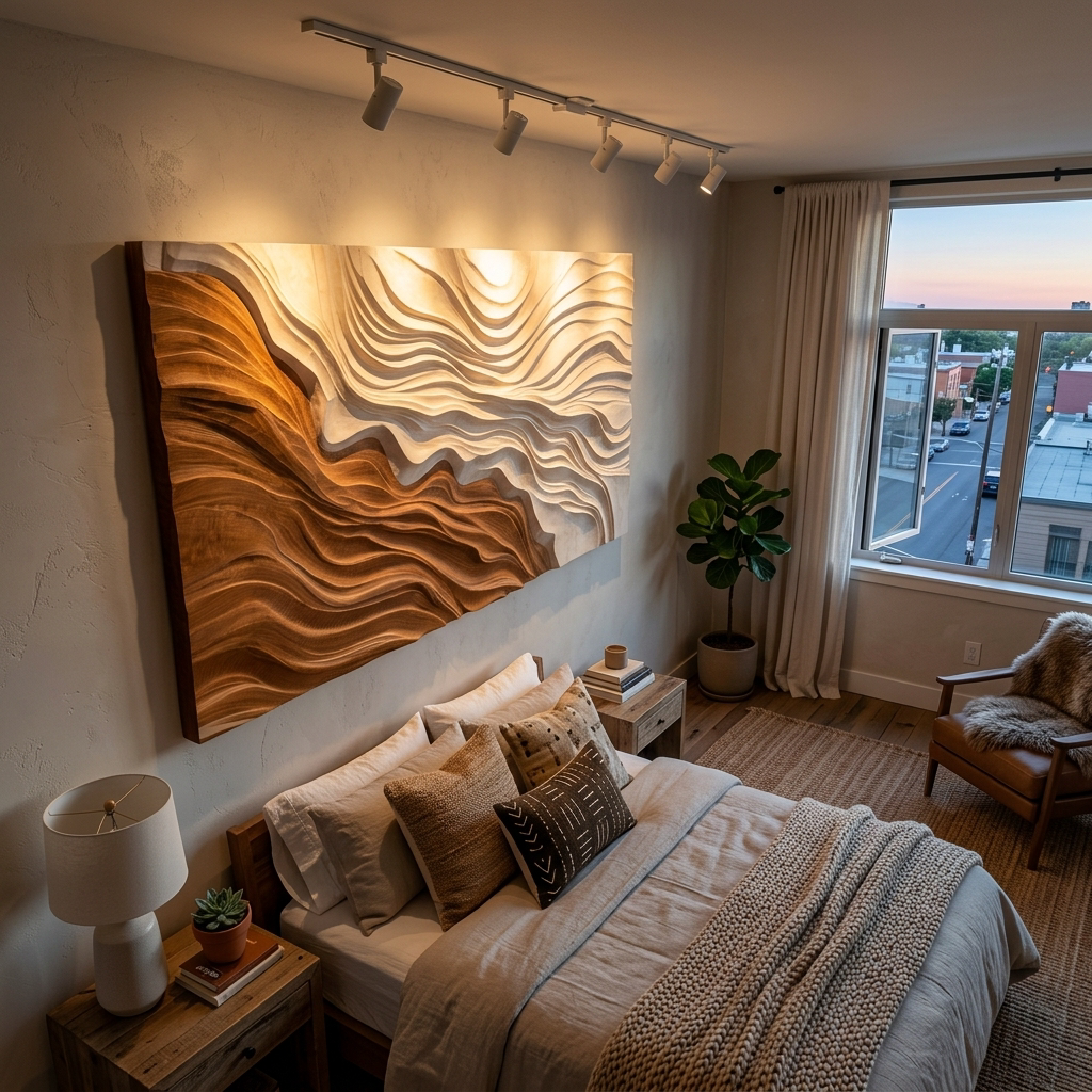 Modern Wooden Wave Wall Art For Bedroom