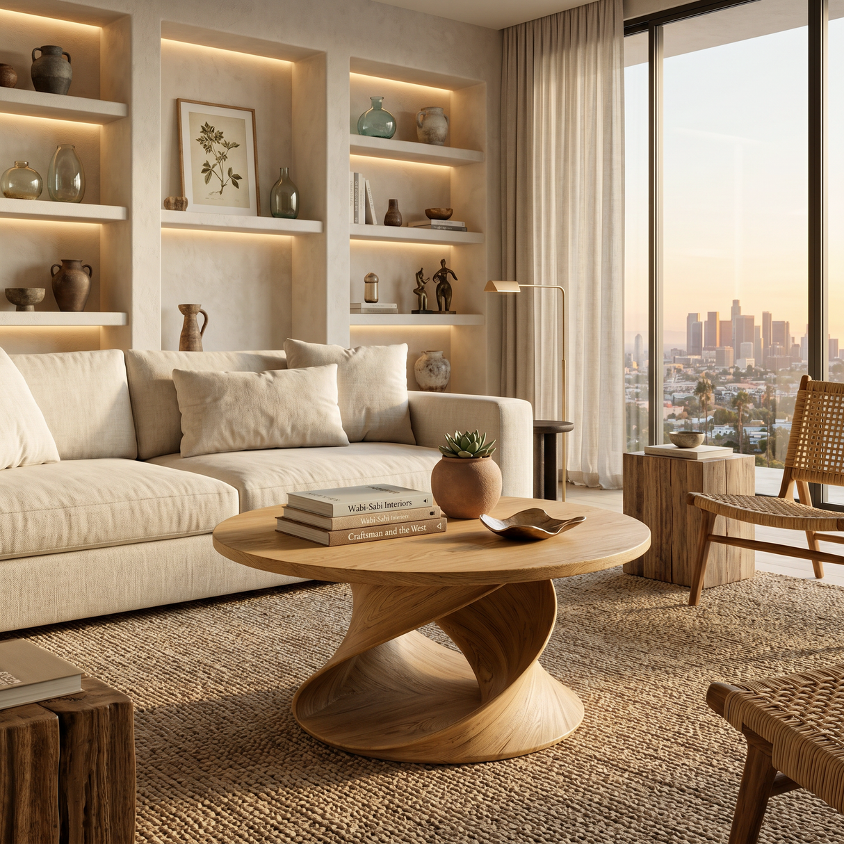 Round Coffee Table With Spiral Base For Contemporary Interior