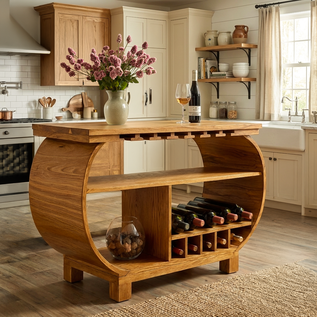 Modern Wooden Bar Cabinet With Glass Holder For Kitchen Island