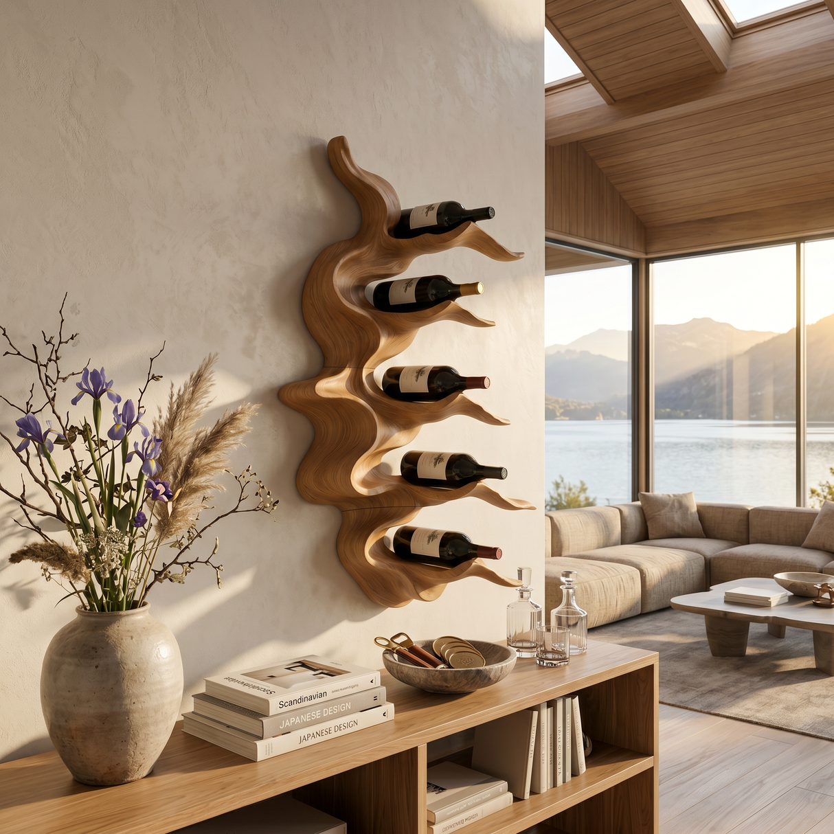Organic Mountain Ridge Wine Rack For Home Bar