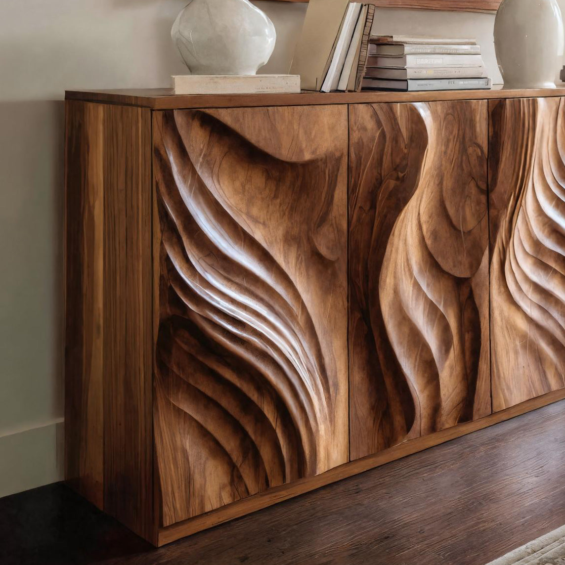 Luxury Credenza Sculpted Door Storage Furniture For Living