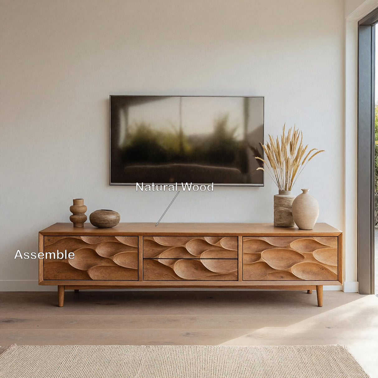 Artistic TV Stand Carved Storage Design For Living Room