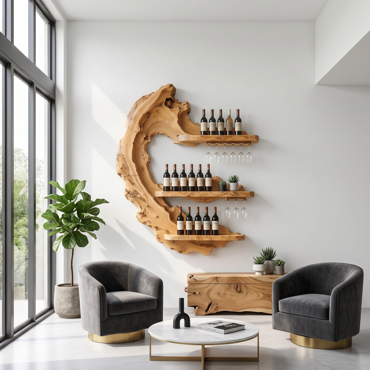 Handcrafted Mid Century Wall Wine Rack For Dining Room