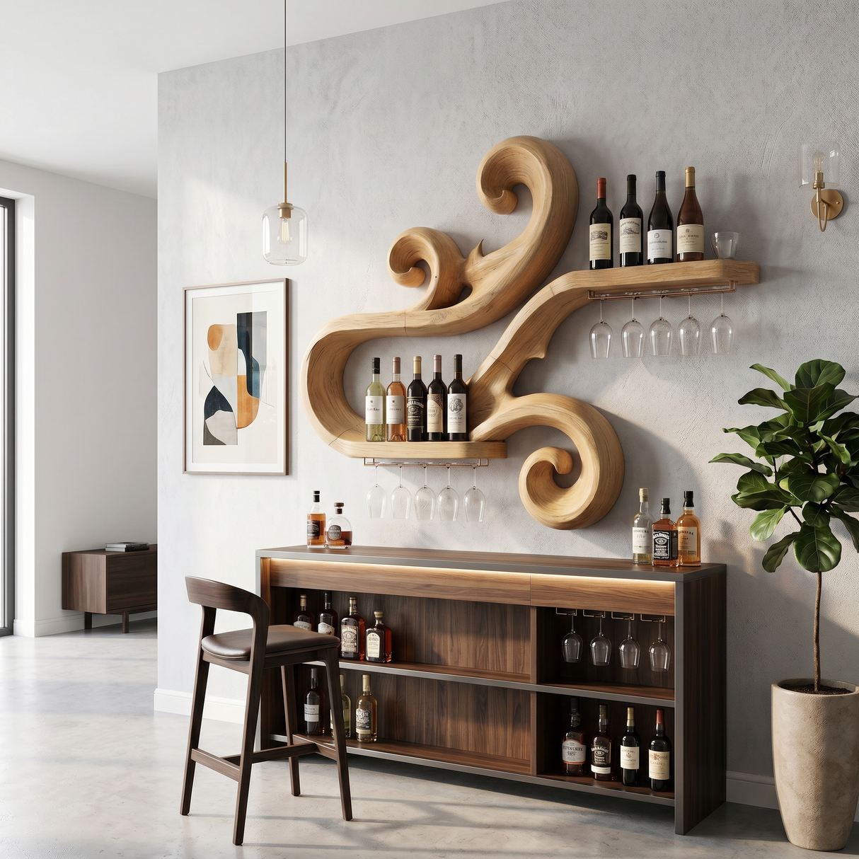 Handcrafted Scandinavian Wine Display Rack For Living Room