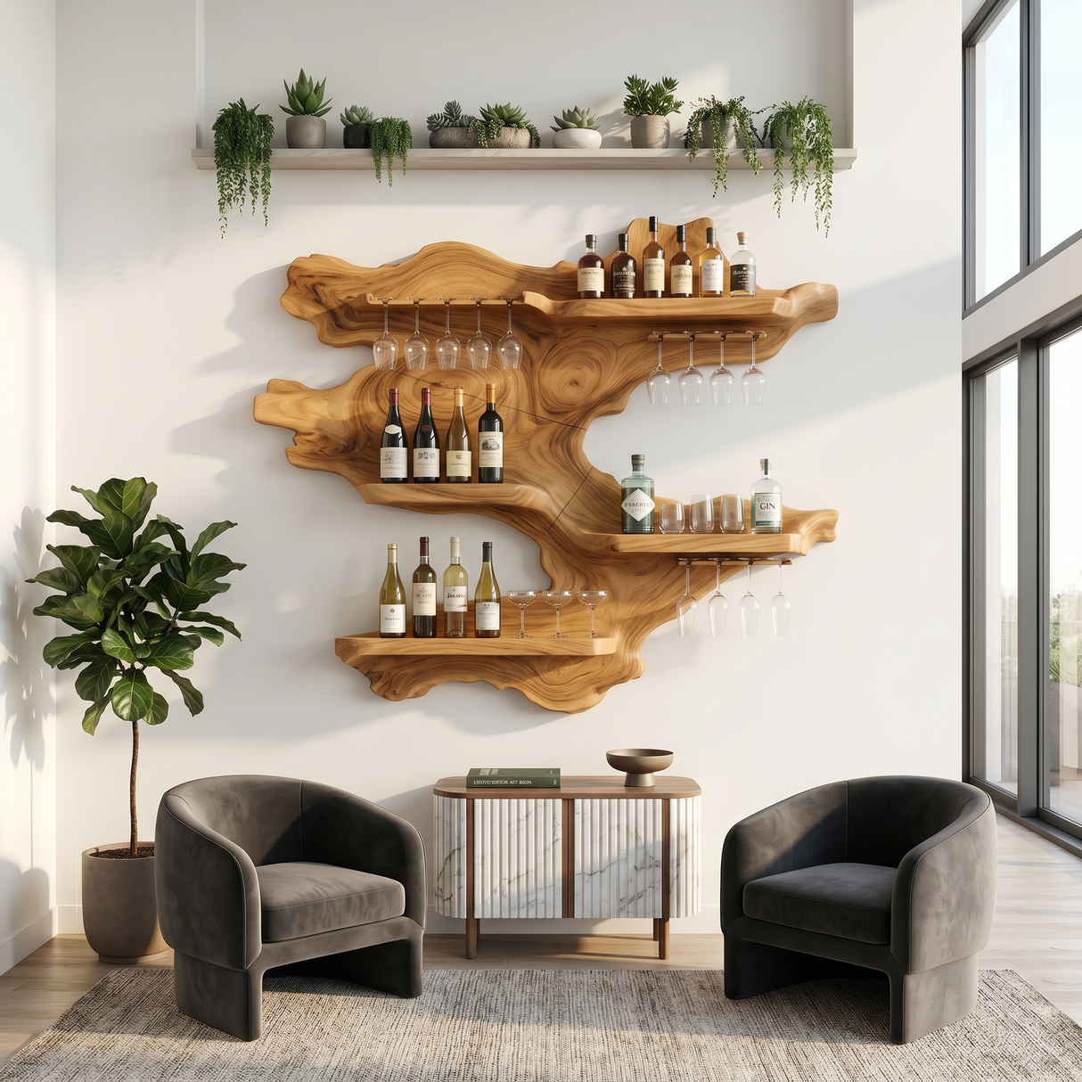 Handcrafted Mid Century Wine Bottle Holder For Living Room