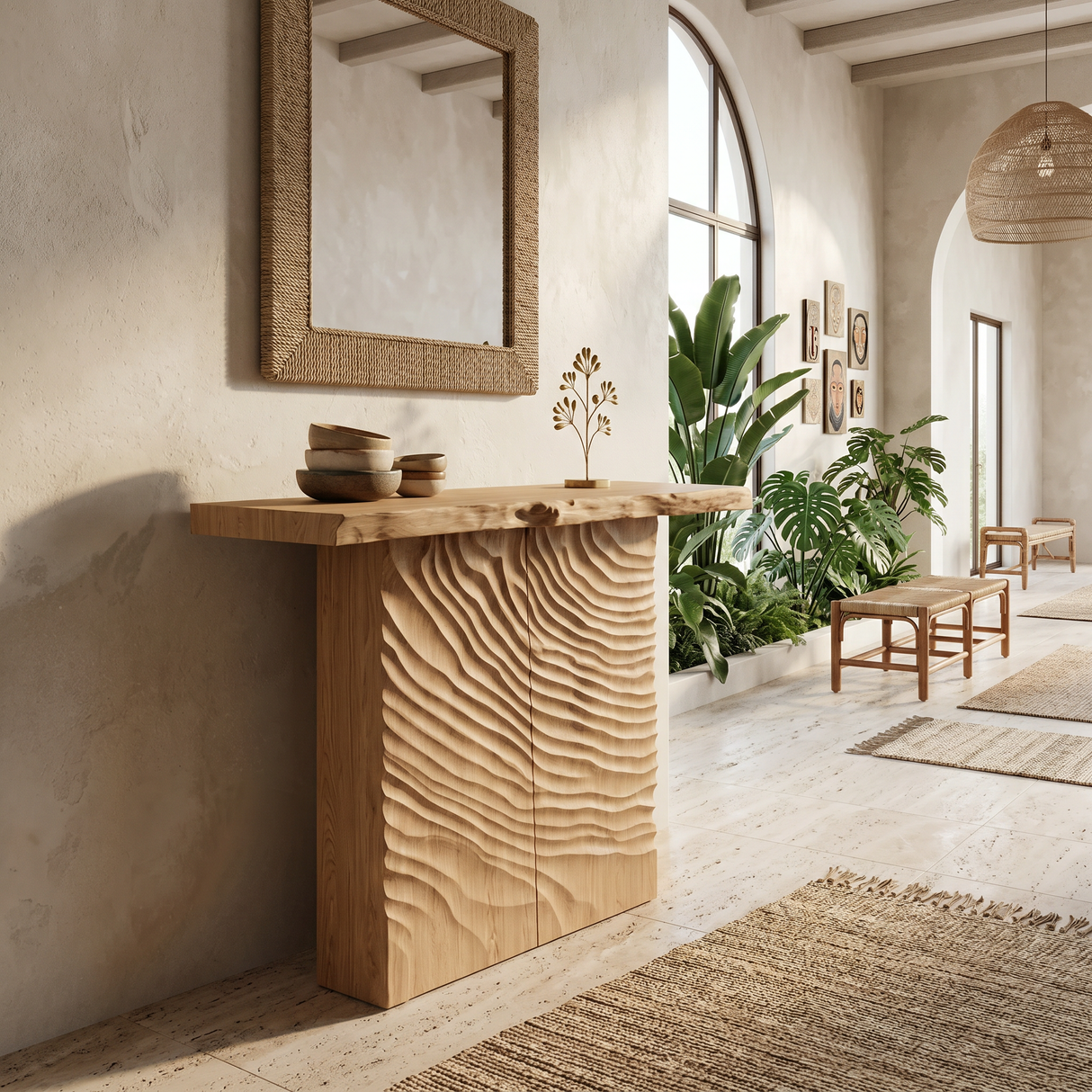 Minimalist Sculpted Base Hall Table For Apartment Interior Space