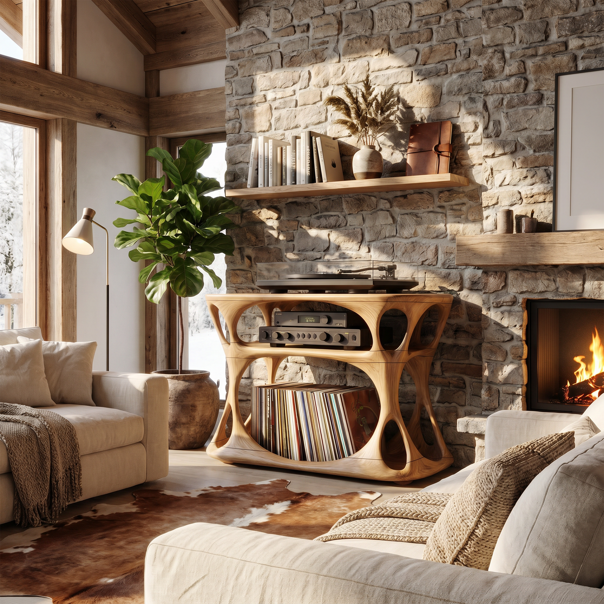 Contemporary Record Player Cabinet For Apartment Interior Space