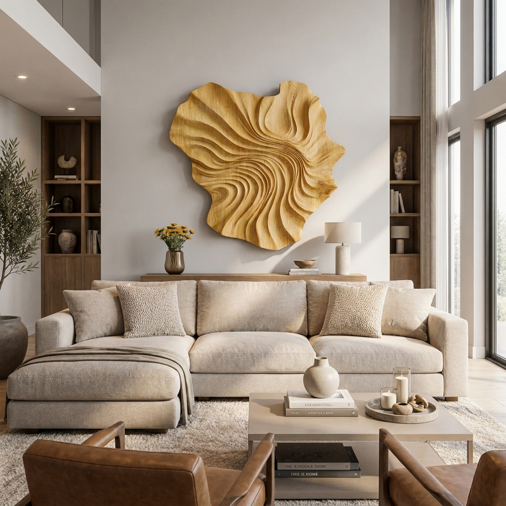 Modern Wooden Wave Wall Art For Statement Living Room Decor