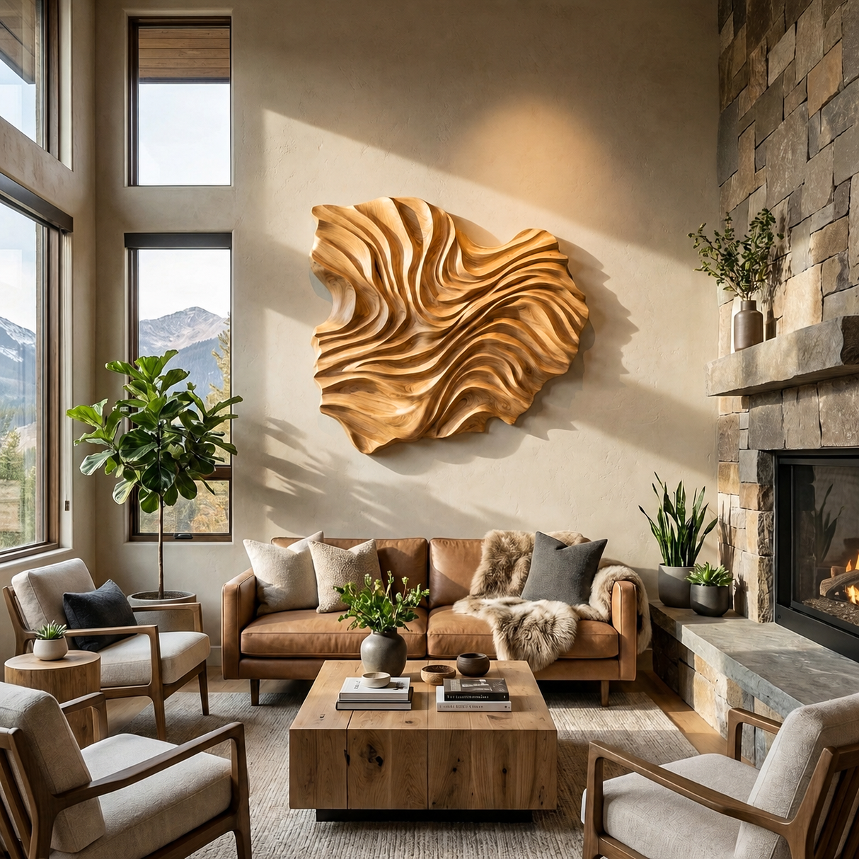 Handcrafted Wooden Wave Wall Art For Contemporary Bedroom Wall