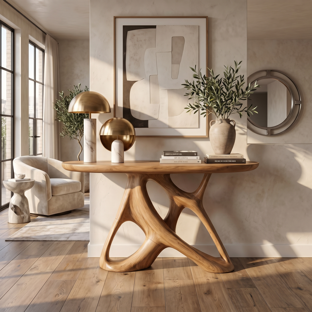 Organic Open Frame Console Table Designer Foyer