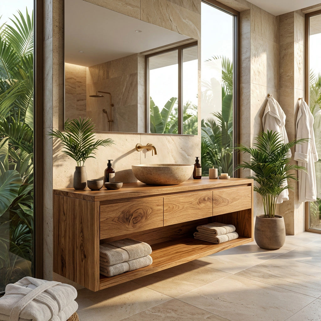 Contemporary Wooden Floating Bathroom Vanity With 3 Drawers For Bathroom