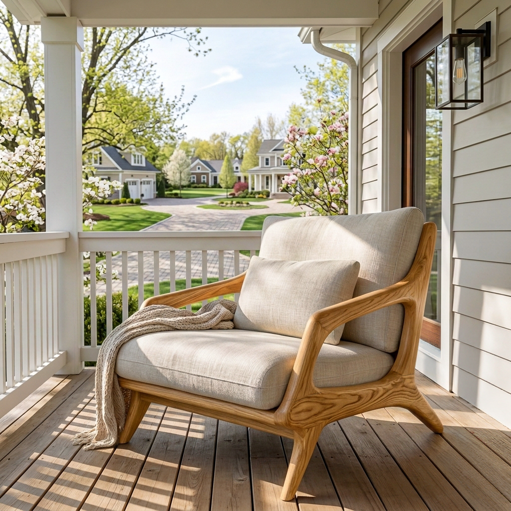 Organic Wooden Armchair With Sculptural Frame For Home