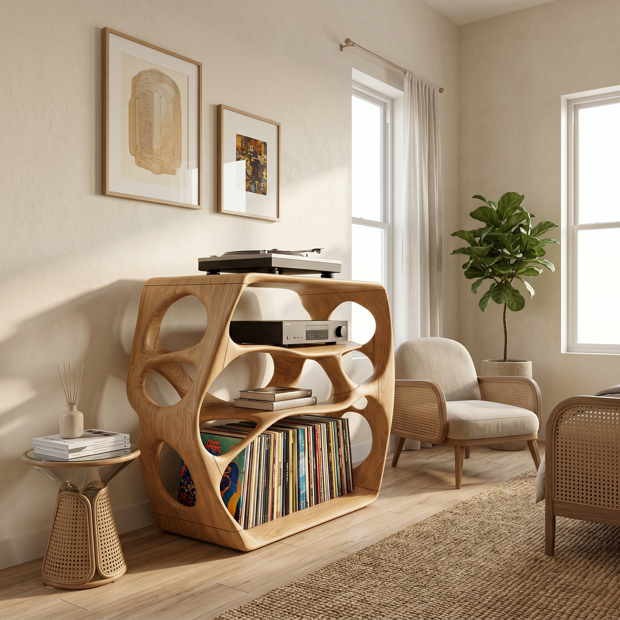 Minimalist Record Stand For Music Studio Interior Area
