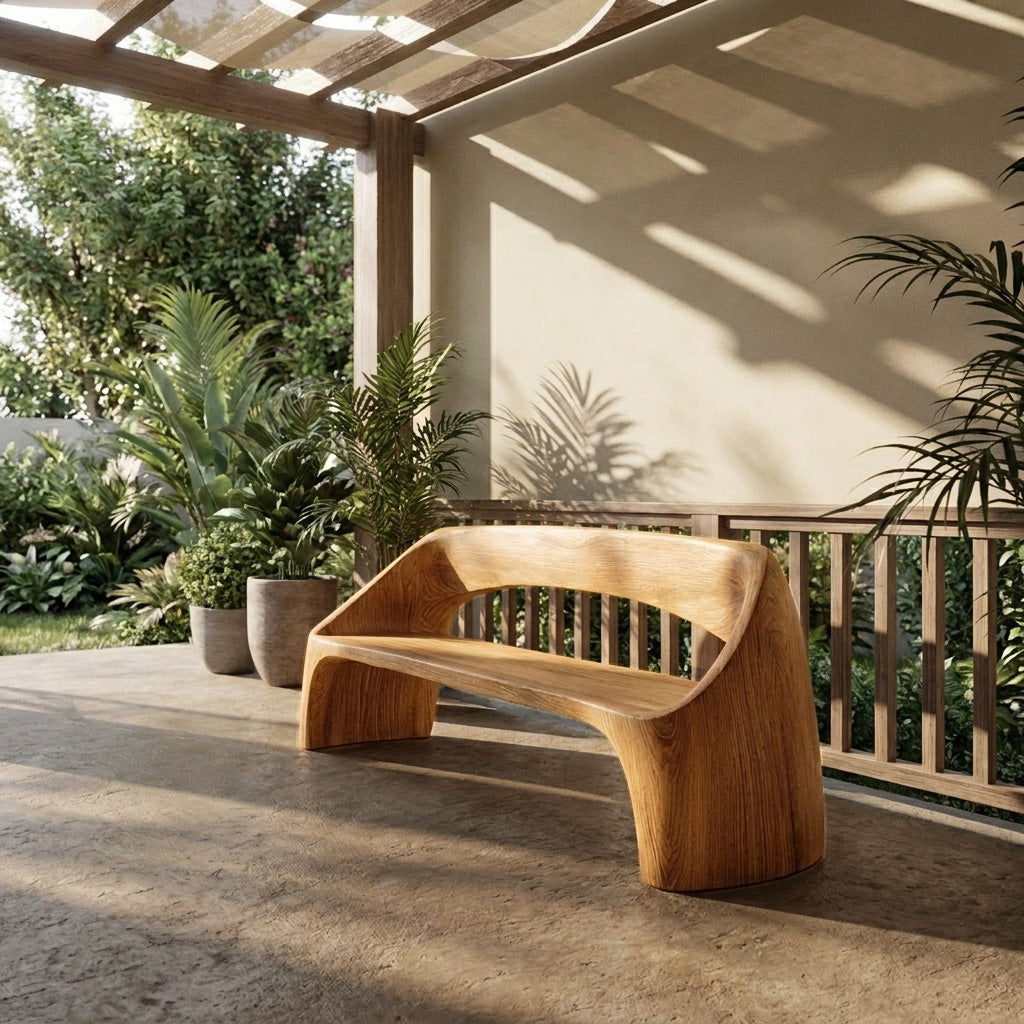 Minimalist Wooden Bench With Backrest For Living Room
