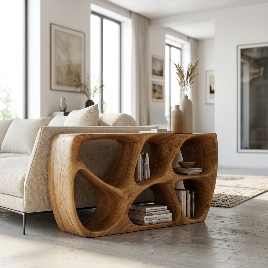 Elegant Wood Console Table With Open Storage For Living Room