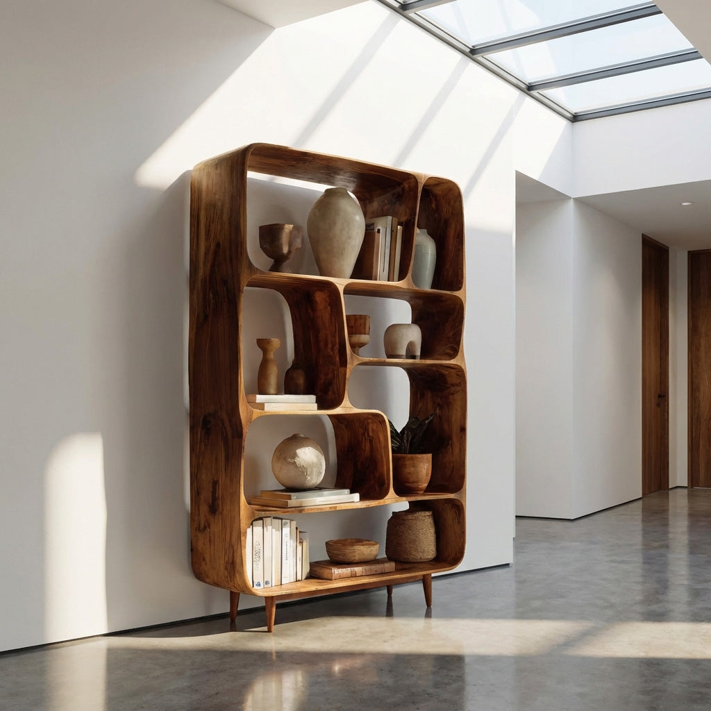 Mid Century Wood Bookshelf For Home Interiors