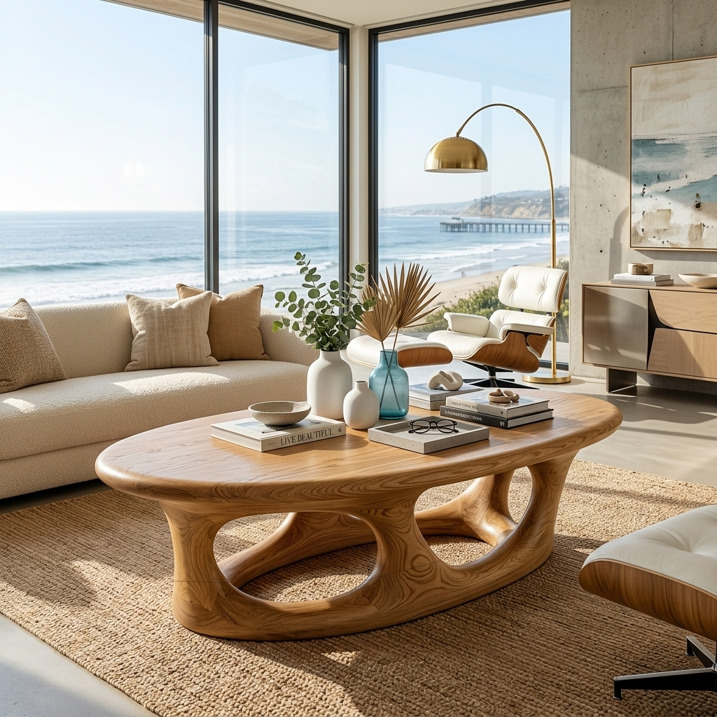 Organic Coffee Table With Hollow Sculptural Base For Living Room