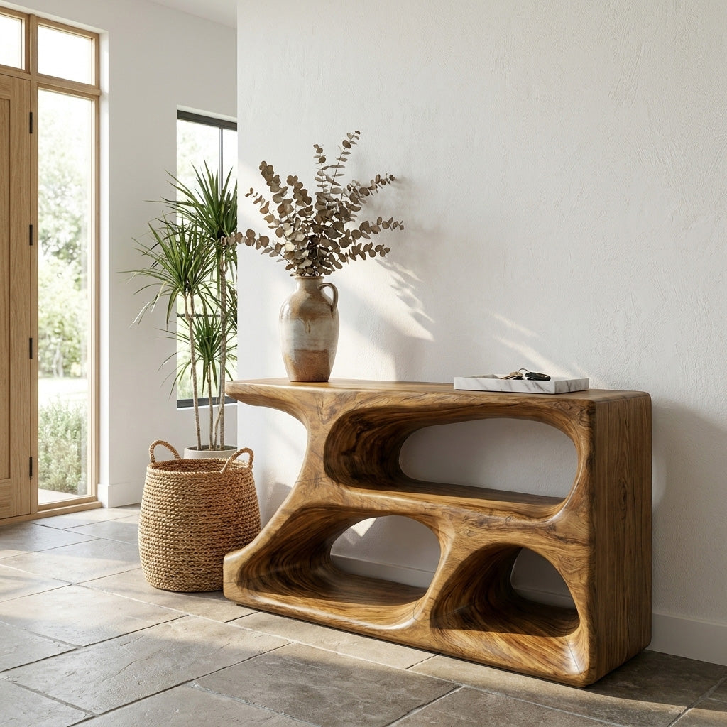Organic Natural Wood Console Table For Statement Home
