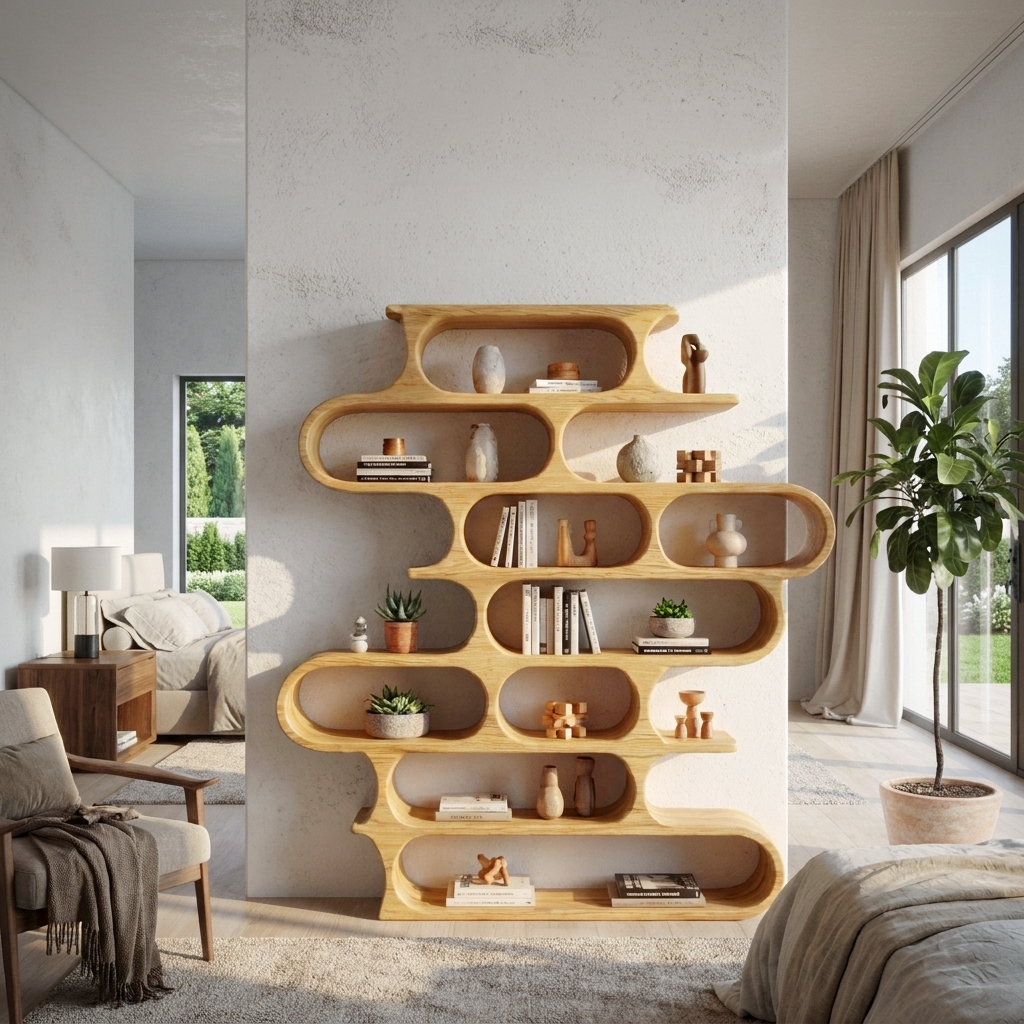 Organic Oval Bookshelf For Living Room Or Creative Studio