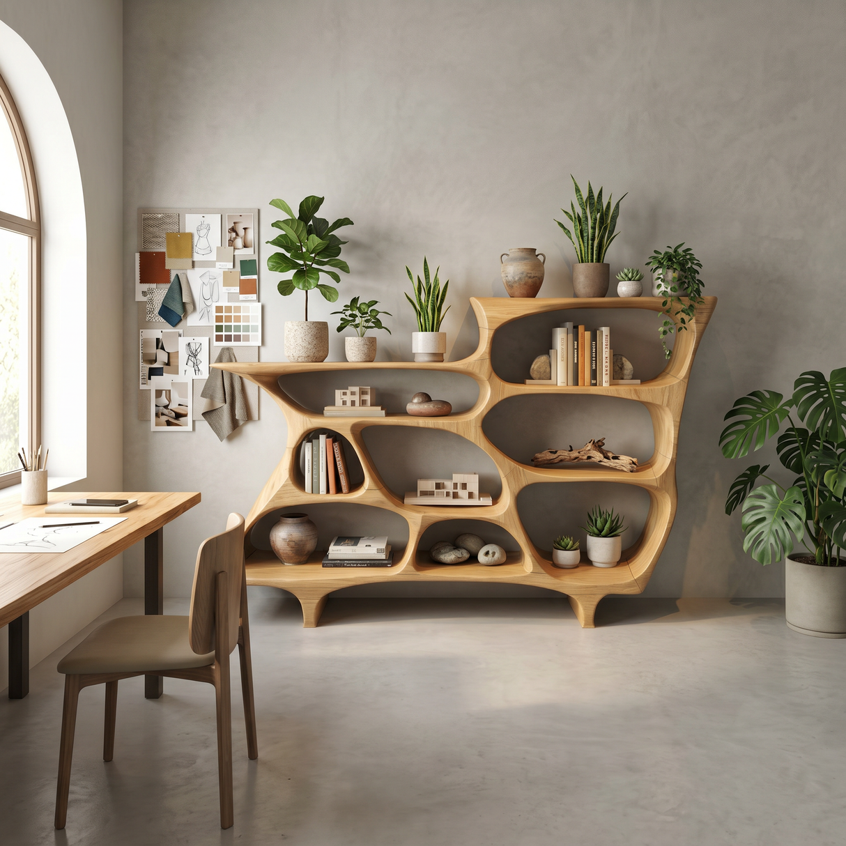 Contemporary Organic Bookshelf With Open Shelves For Living Room Or Office