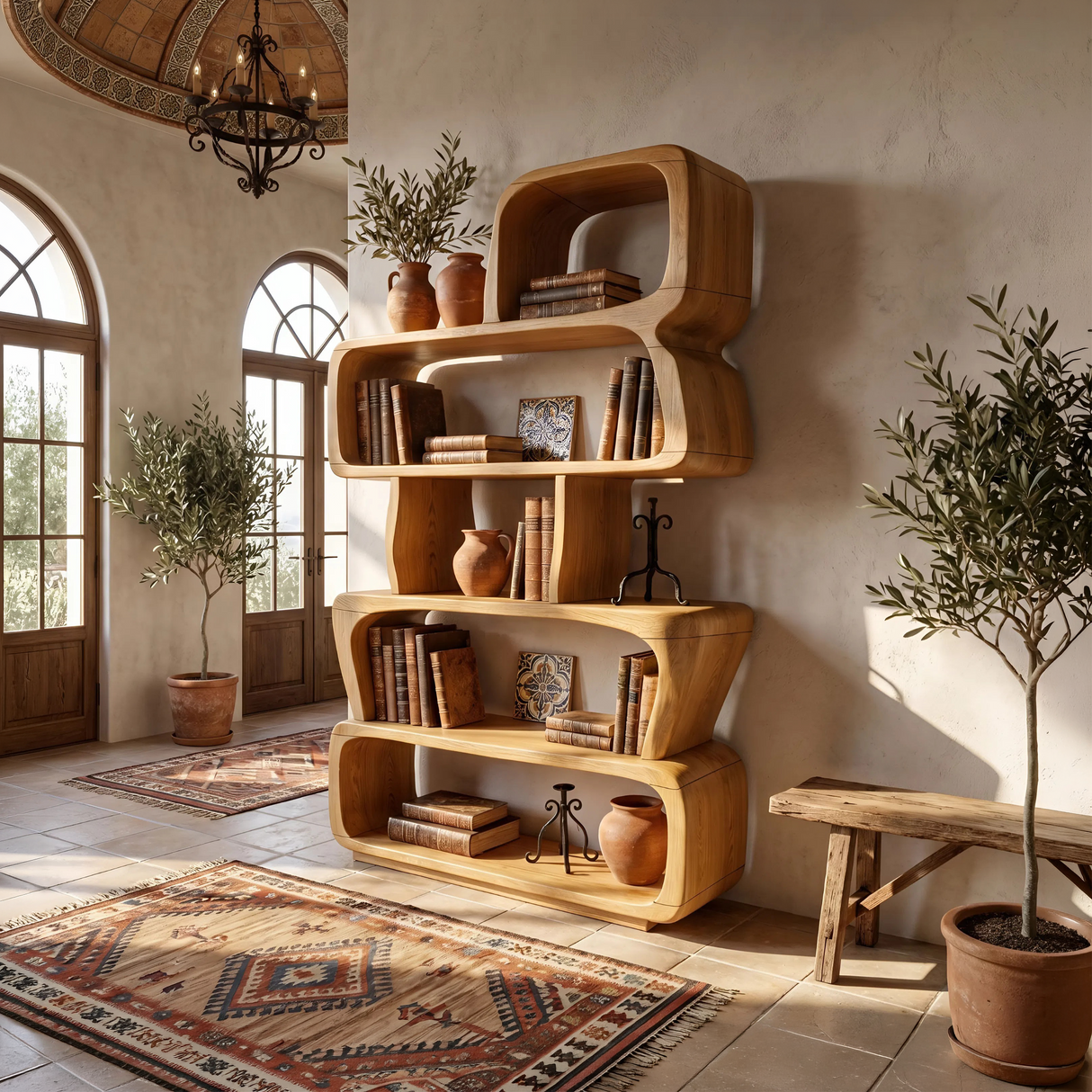 Mid Century Sculptural Bookshelf Storage Organizer For Home Office