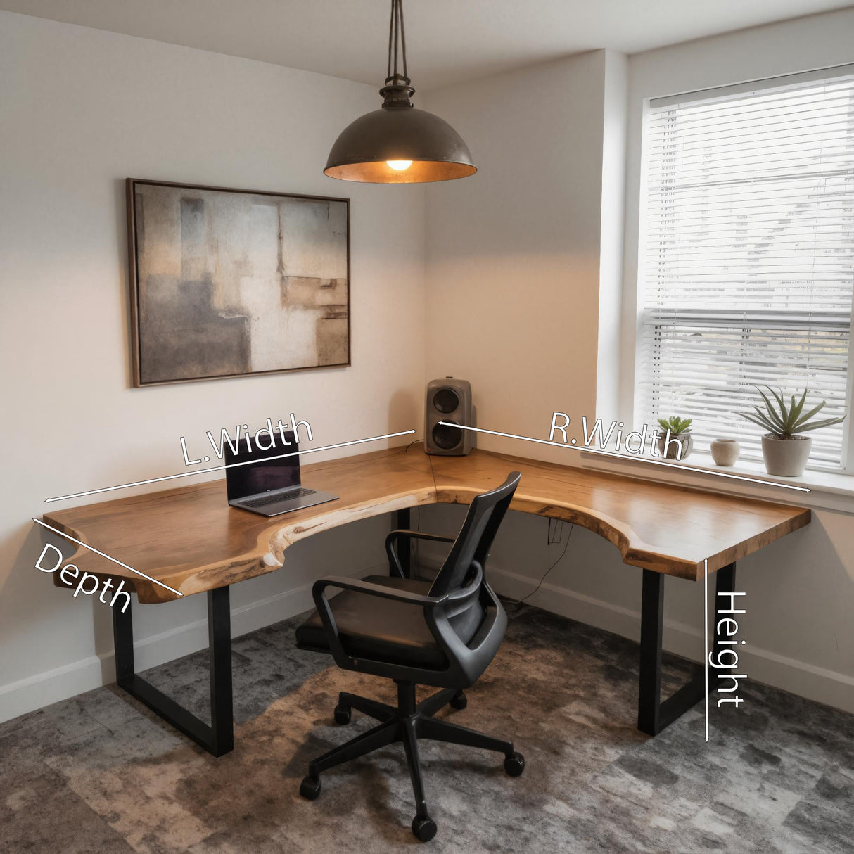 Live Edge L Shaped Desk With Metal Legs For Home Office