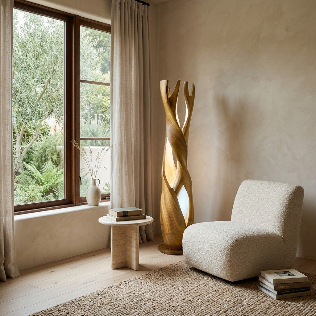 Statement Wooden Sculpture Lamp For Luxury Home