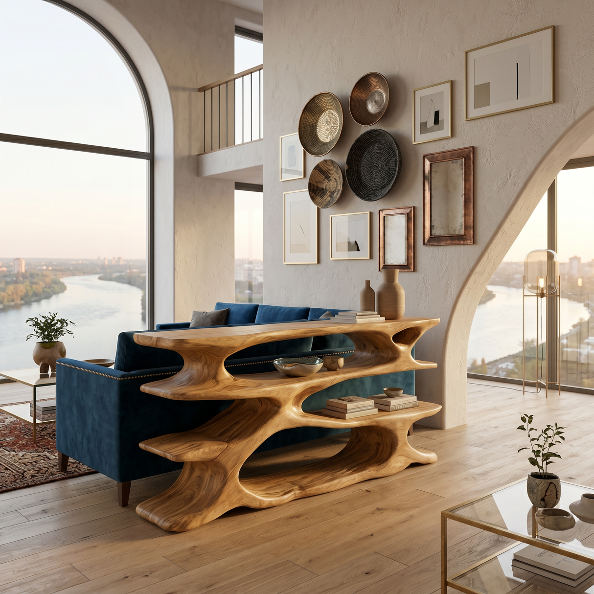 Rustic Wooden Console Table With Tiers For Living Decor