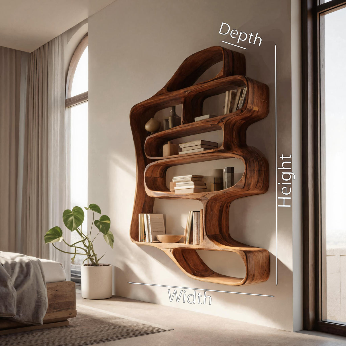 Sculptural Floating Bookshelf For Living Room Or Bedroom
