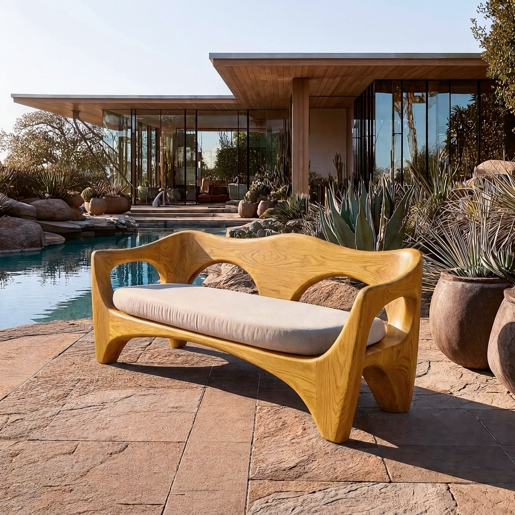 Mid Century Wood Sofa Sculptural Frame For Patio