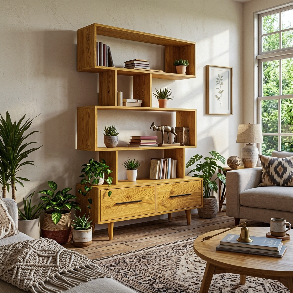 Minimal Natural Wood Bookshelf With Tiers For Home Decor
