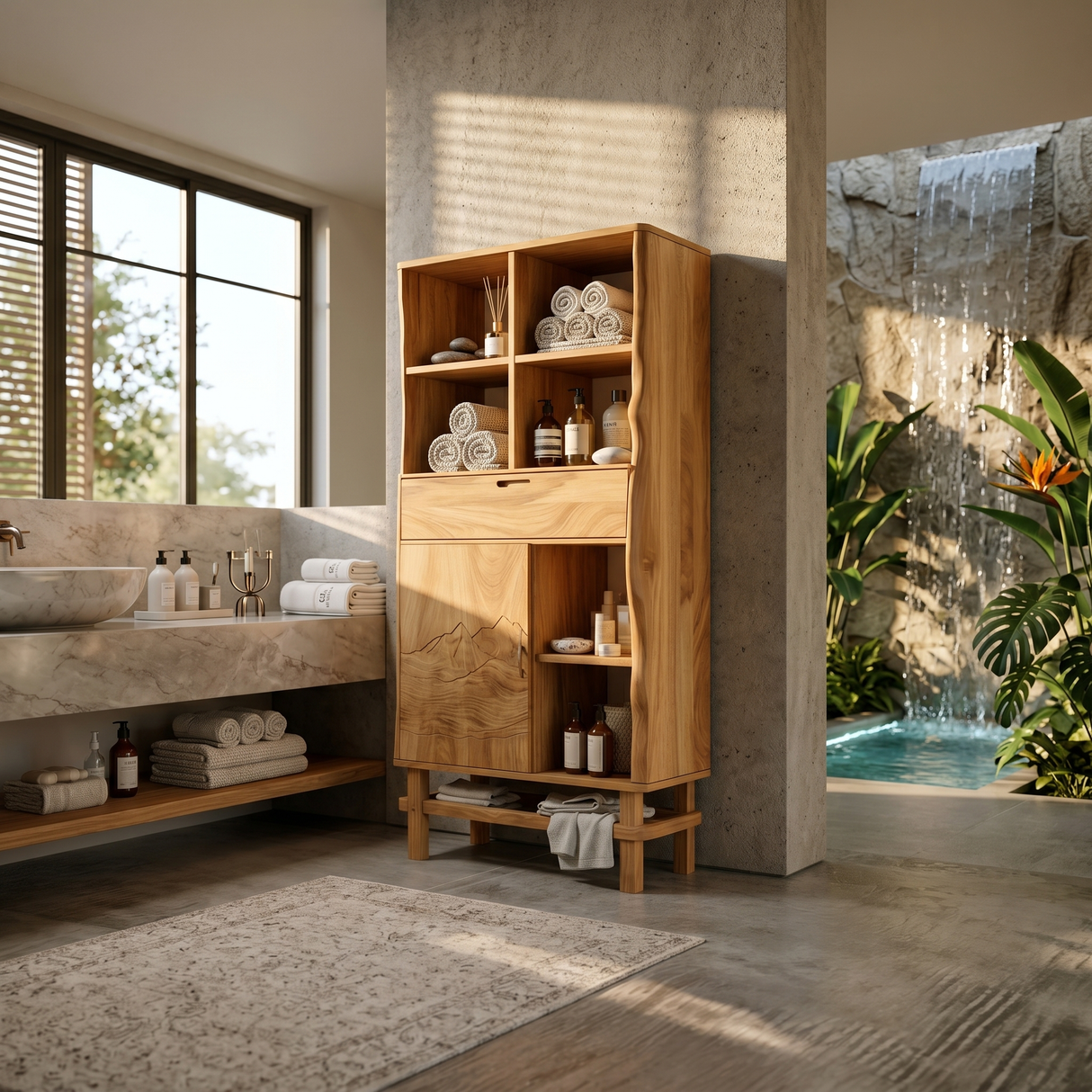 Contemporary Curved Display Cabinet Lake House