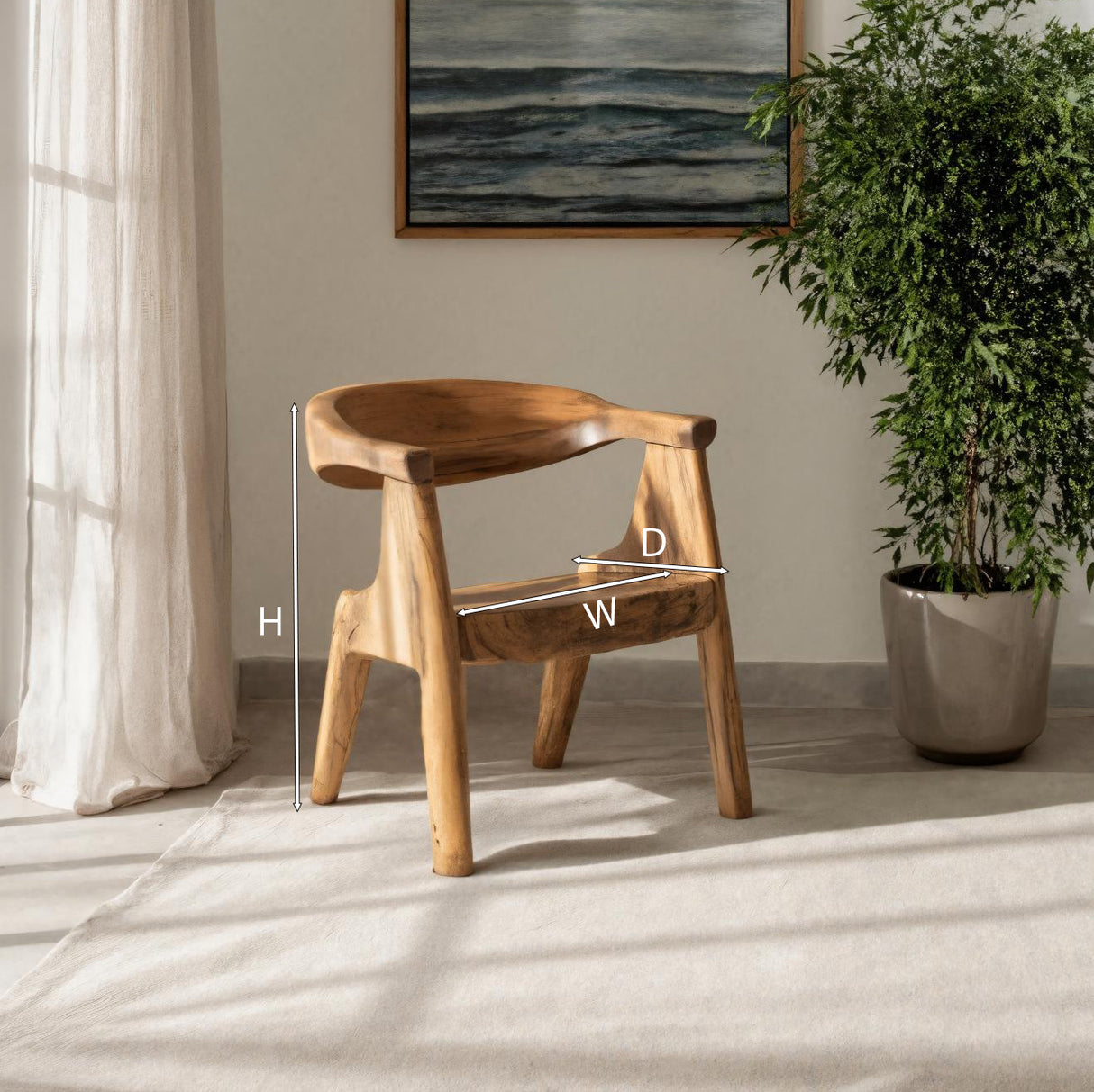 Sculptural Armchair With Curved Backrest For Living Room