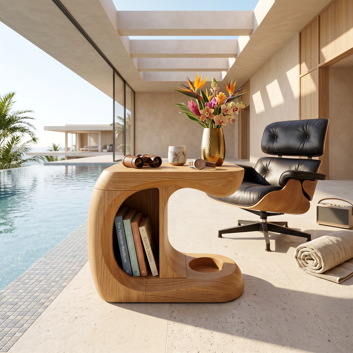 Minimalist Curved Accent Table For Studio Apartment Interior