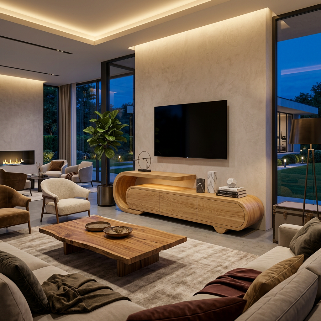Contemporary Natural Wood TV Console For Home Storage
