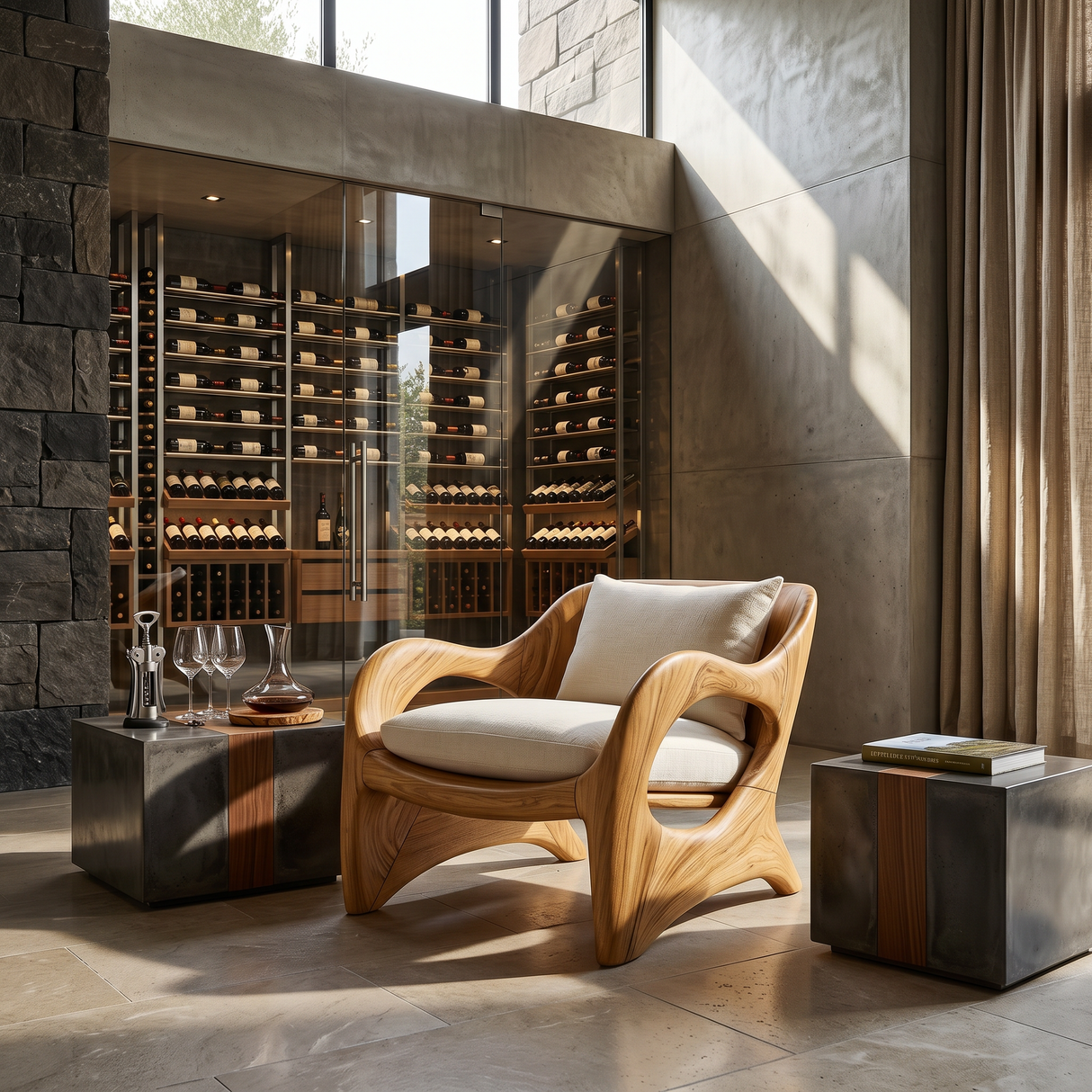 Elegant Curved Wood Accent Chair for Luxury Bedroom Retreats