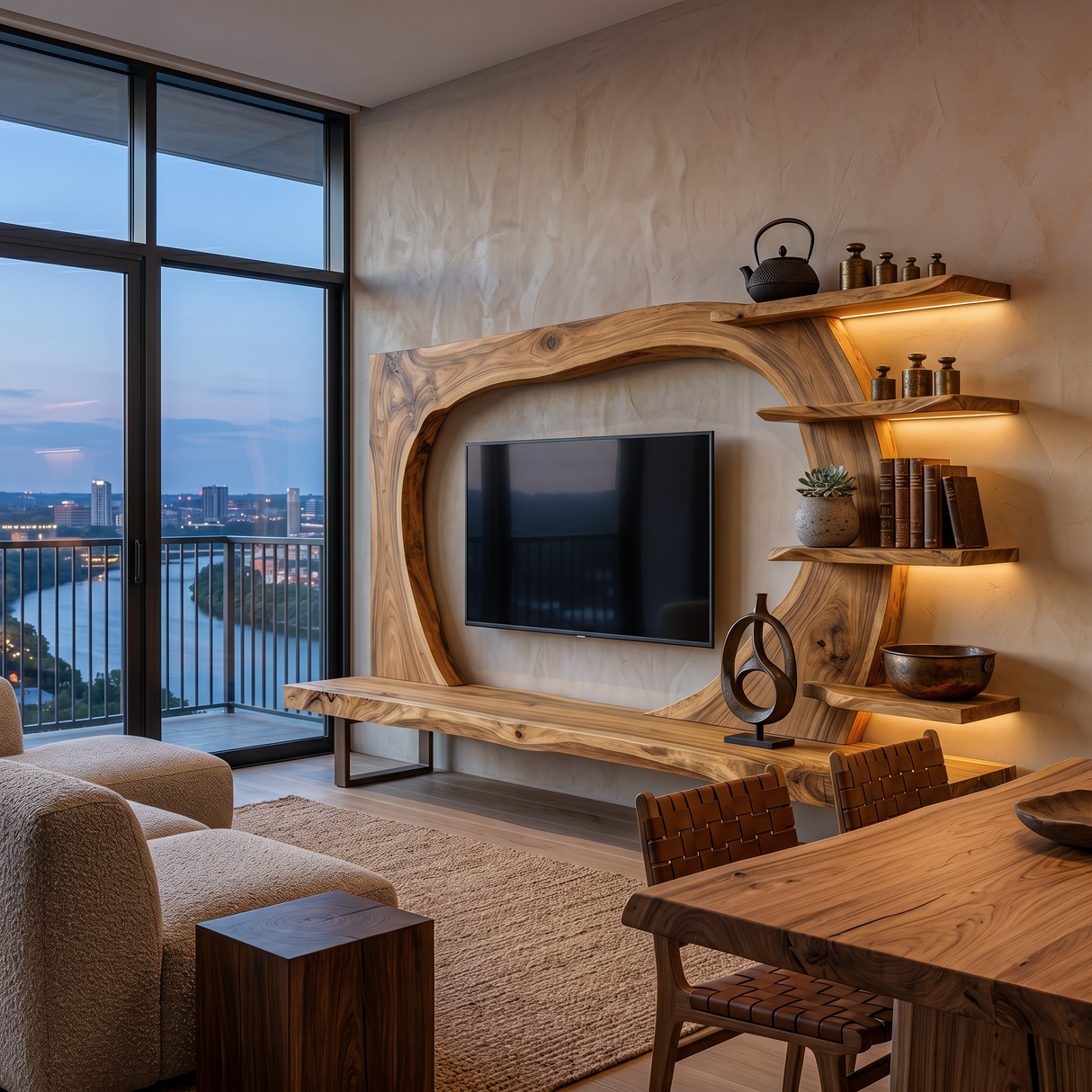 Wooden TV Stand With Frame Includes Display Shelves For Home