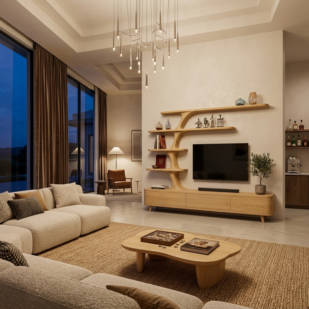 Wooden TV Console For Contemporary Living Room Interior