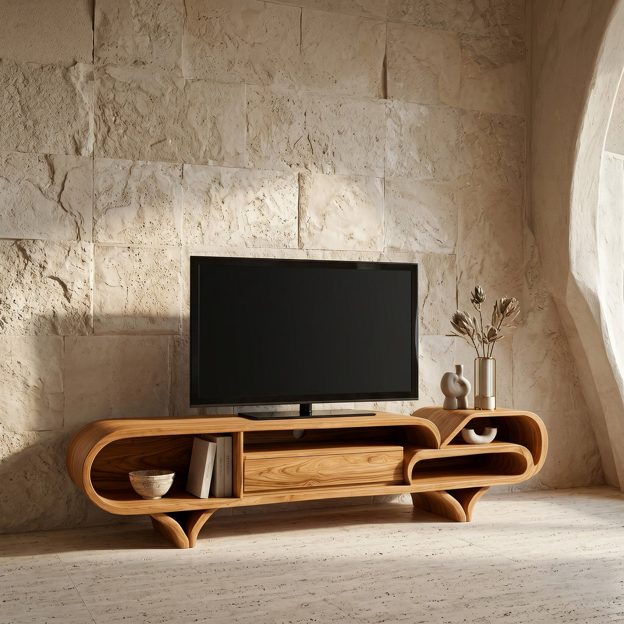 Mediterranean Modern Wooden TV Stand For Living Room