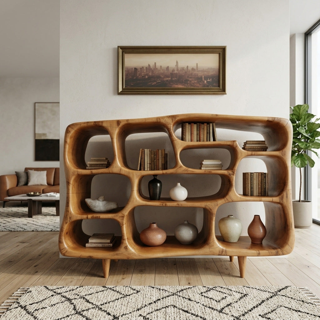 Modern Organic Bookshelf With Open Shelves For Living Room Or Office