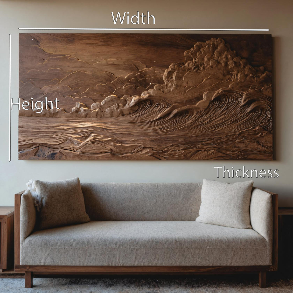 Hand Carved Wall Art With Ocean And Clouds For Living Room