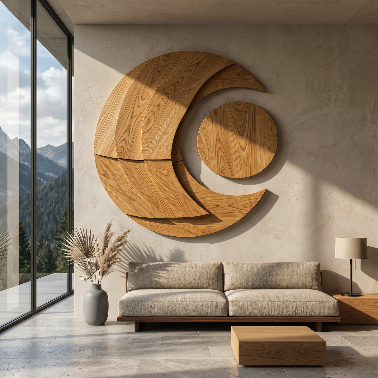 Modern Multi-layered Crescent Moon Wood Wall Art For Interior