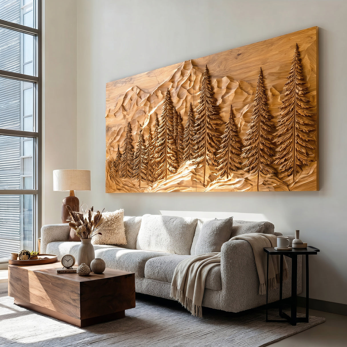 Rustic Forest Mountain Wood Wall Art For Living Room Decor