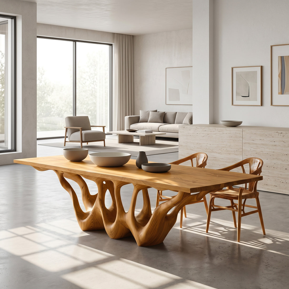 Organic Wooden Dining Table With Sculptural Root Base For Dining Room