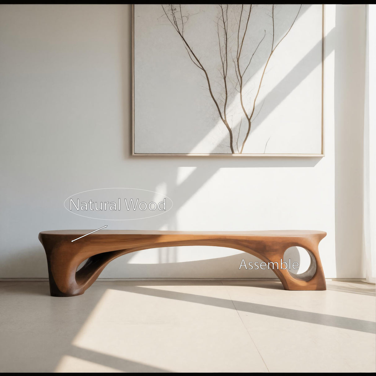 Modern Sculptural Bench With Curved Design For Living Room