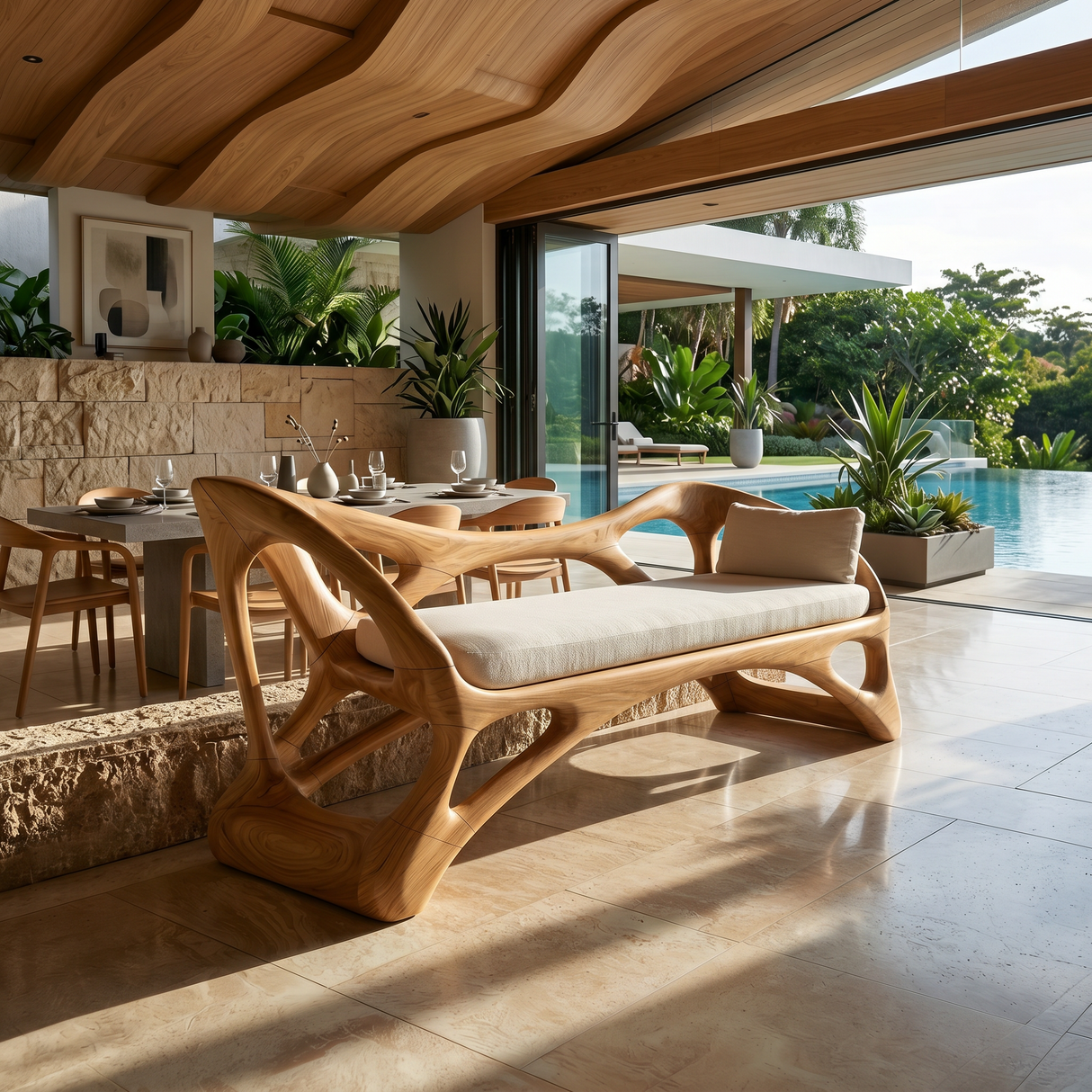 Handcrafted Wooden Bench Boutique Hotel