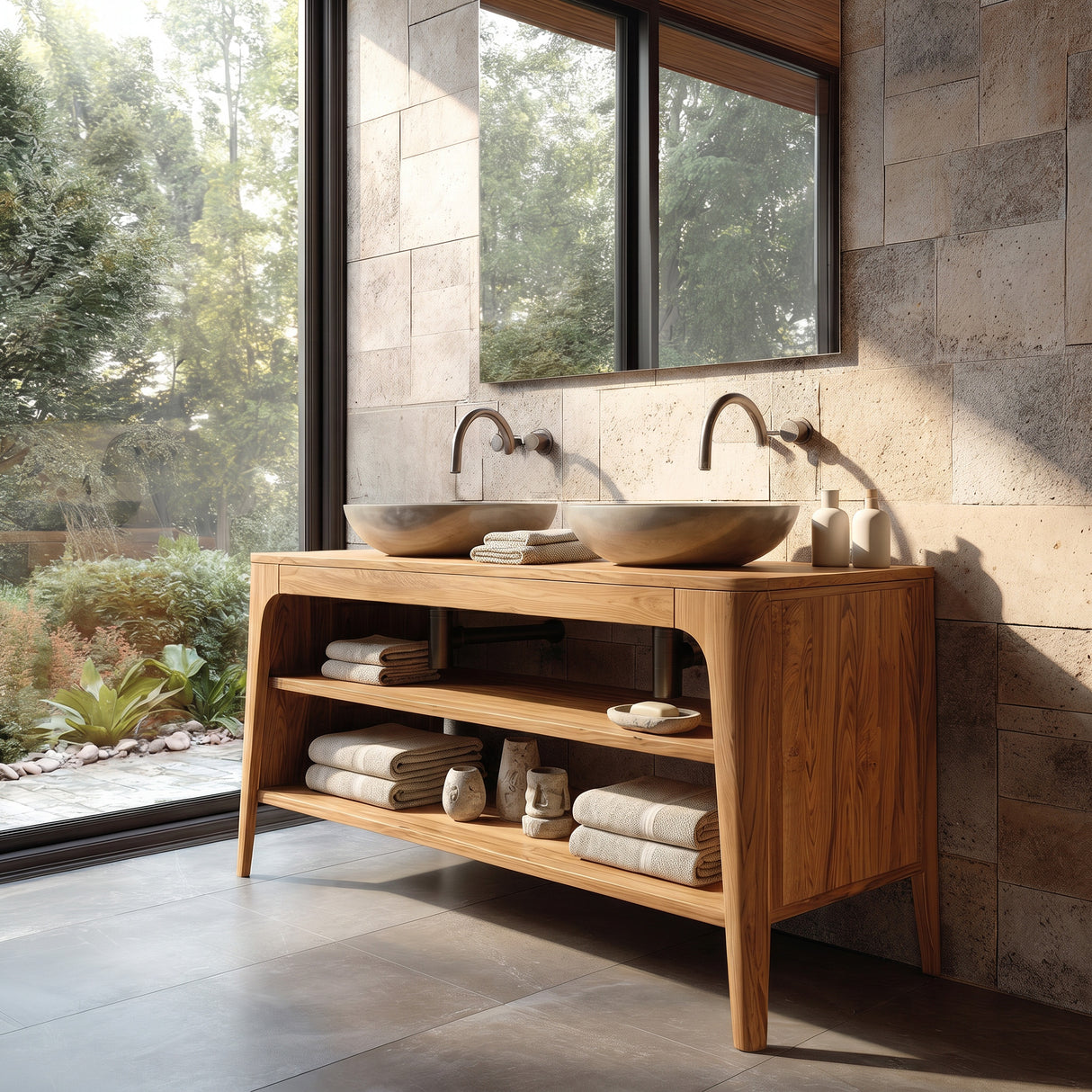 Organic Modern Bathroom Vanity With 2-Tier Open Shelf For Bathroom