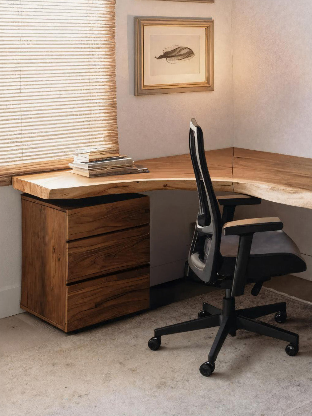 Minimalist Live Edge L Shaped Desk With Drawers For Workspace